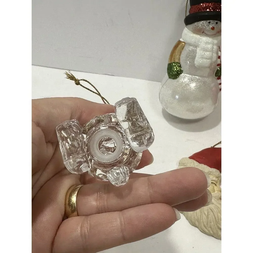 Lot 4 Christmas Tree Ornaments Snowmen, Clear Bear, Moon Santa, Jingle Bell Ball